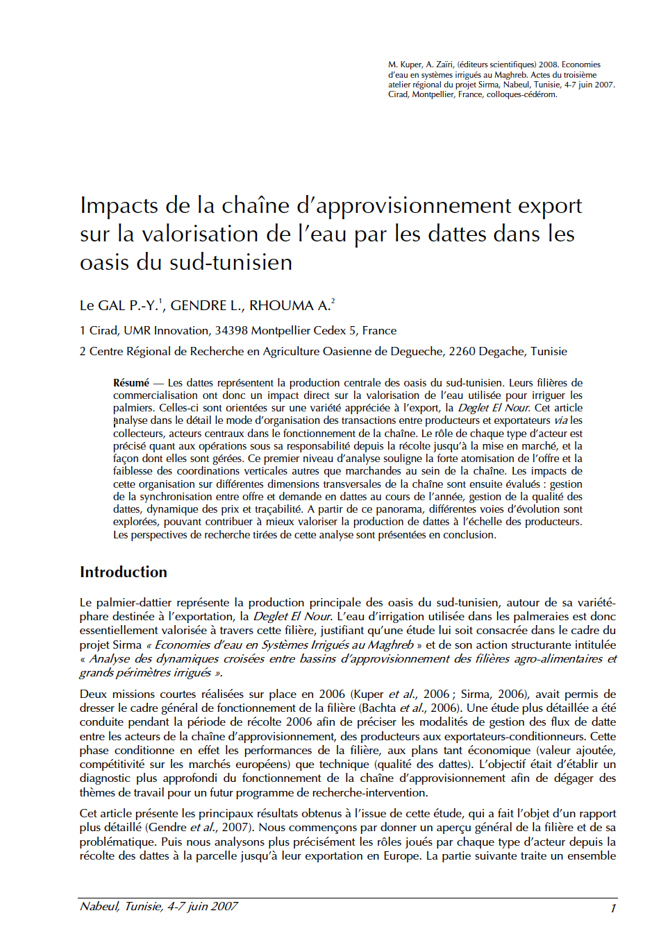 Impact de la chaîne d approvisionnement export sur la valorisation de l eau par les dattes dans